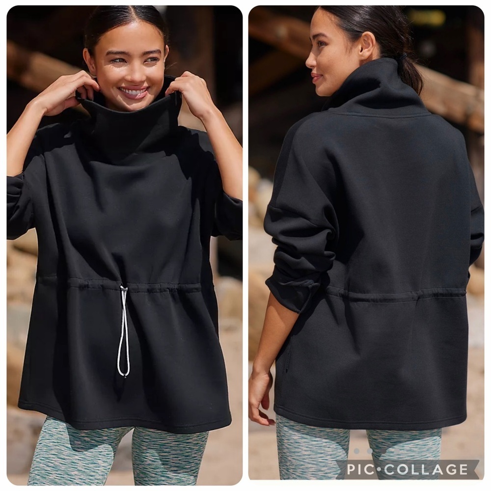 XS fits small Anthropologie Varley Barton turtleneck sweatshirt drawstring black